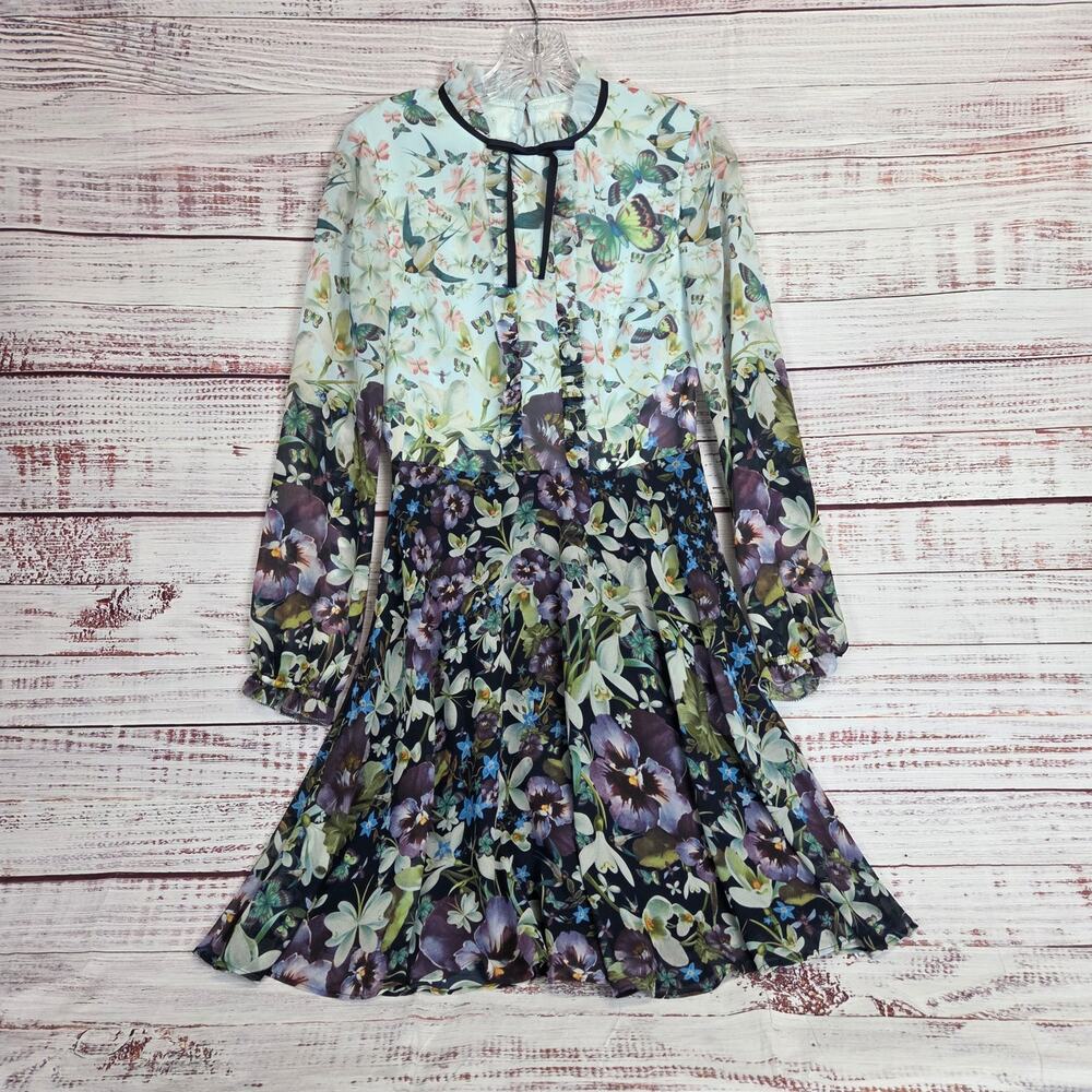 Ted Baker Meelia Floral Butterfly Dress 4 Chiffon Entangled Enchantment Ethereal - Picture 5 of 16